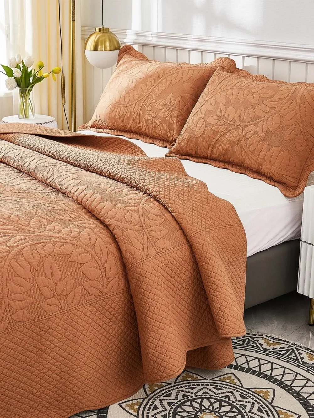 3 PIECE 100% COTTON QUILT SET, OVERSIZED QUILTED BEDSPREAD